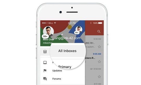 Gmail trên iOS cho phép xem nhiều tài khoản trong một hộp thư đến