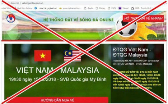 Phát hiện website giả mạo bán vé online chung kết Việt Nam vs Malaysia
