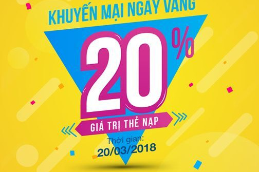 VinaPhone khuyến mại 20% giá trị thẻ nạp trong ngày 20/3