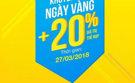 VinaPhone khuyến mại 20% giá trị thẻ nạp trong ngày 27/03
