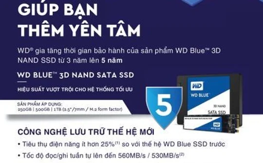Western Digital gia tăng thời gian bảo hành của dòng sản phẩm WD Blue SSD
