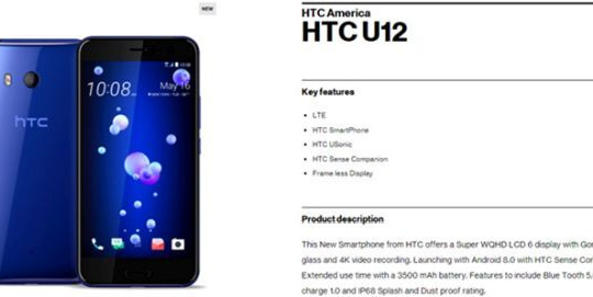 HTC U12 xuất hiện với viền "siêu mỏng", pin 3.500 mAh