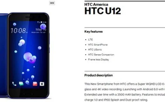HTC U12 xuất hiện với viền "siêu mỏng", pin 3.500 mAh