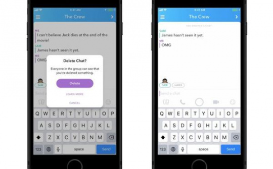 Snapchat giới thiệu tính năng xóa tin nhắn đã gửi