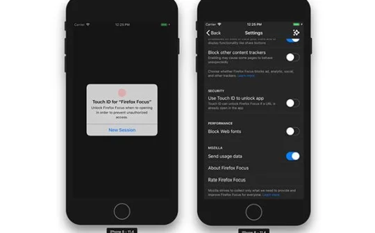 Firefox Focus có thể khóa các thẻ bằng Face ID