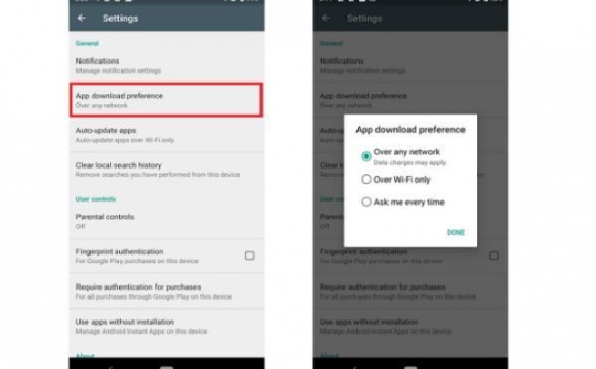 Google Play Store cho đặt tùy chọn tải xuống ứng dụng