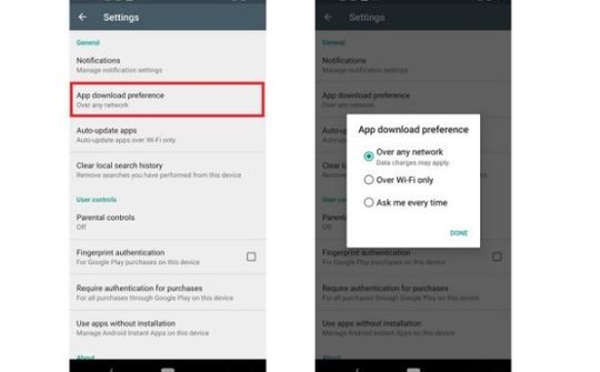 Google Play Store cho đặt tùy chọn tải xuống ứng dụng