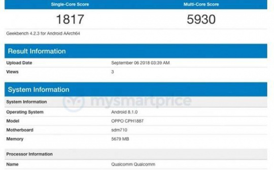 Oppo R17 Pro được trang vi xử lý Snapdragon 710 và 6GB RAM