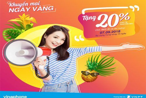 VinaPhone tặng 20% giá trị thẻ nạp trong ngày 07/09