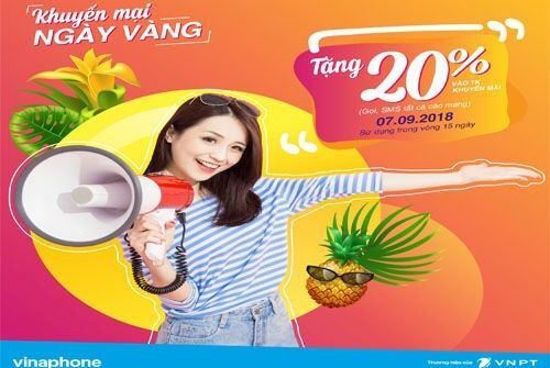 VinaPhone tặng 20% giá trị thẻ nạp trong ngày 07/09