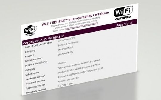 Galaxy A50 đạt chứng nhận Wi-Fi certified