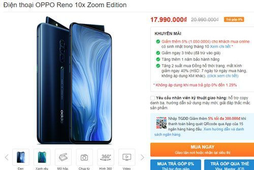 Oppo Reno 10x Zoom Edition giảm giá, chỉ còn 17,99 triệu đồng