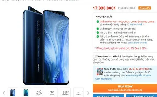 Oppo Reno 10x Zoom Edition giảm giá, chỉ còn 17,99 triệu đồng