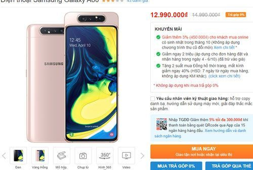 Galaxy A80 giảm giá sốc, chỉ còn 12,99 triệu đồng