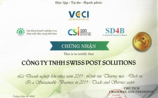 Swiss Post Solutions Vietnam Được Vinh Danh Lọt Vào Top 10 Doanh Nghiệp Bền Vững Việt Nam