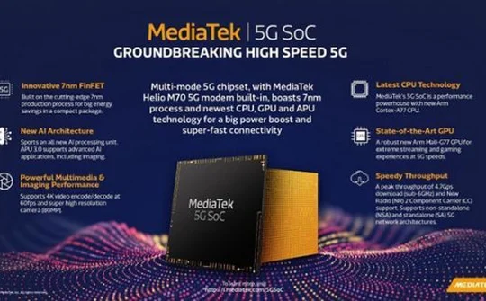 MediaTek công bố chip Helio M70 với modem 5G
