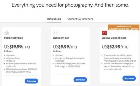 Adobe lặng lẽ tăng giá Photoshop và Lightroom
