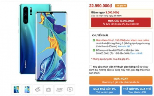 Huawei P30 Pro bất ngờ giảm 3 triệu đồng, chỉ còn 19,9 triệu đồng
