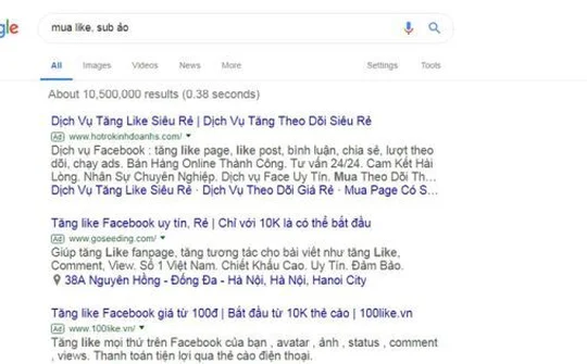 Tràn lan dịch vụ bán lượt like, sub ảo trên YouTube, Facebook