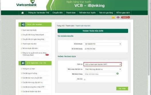 Vietcombank triển khai thanh toán hóa đơn cước viễn thông VNPT