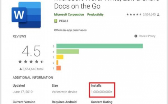 Microsoft Word đạt hơn 1 tỷ lượt cài đặt trên Android