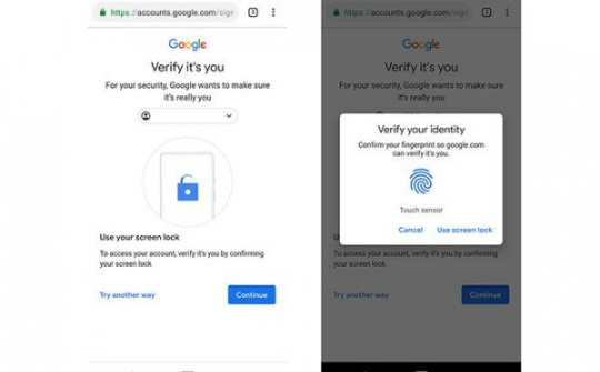 Google Account chấp nhận xác thực vân tay trên Android