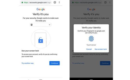Google Account chấp nhận xác thực vân tay trên Android