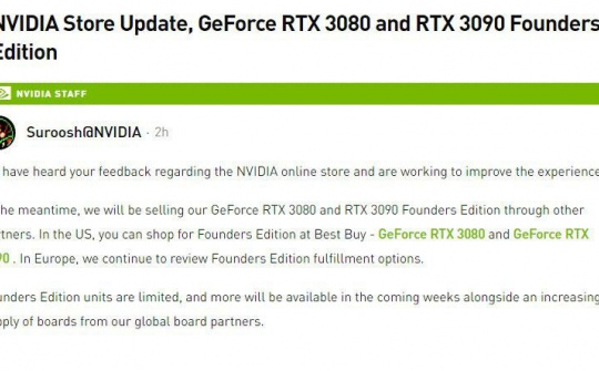 Nvidia dừng bán RTX 3080 và 3090 trên nền tảng web trực tuyến