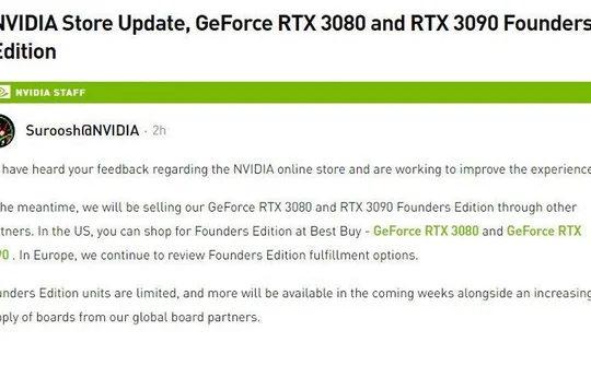 Nvidia dừng bán RTX 3080 và 3090 trên nền tảng web trực tuyến