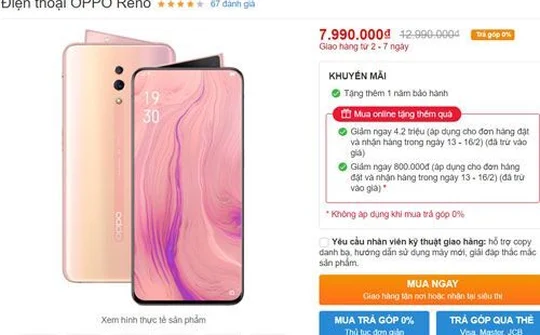 Oppo Reno giảm giá 5 triệu đồng tại Việt Nam