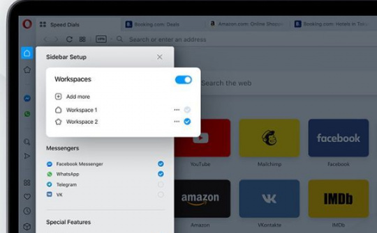 Trình duyệt Opera được bổ sung tính năng Workspaces
