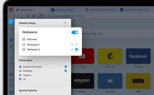 Trình duyệt Opera được bổ sung tính năng Workspaces
