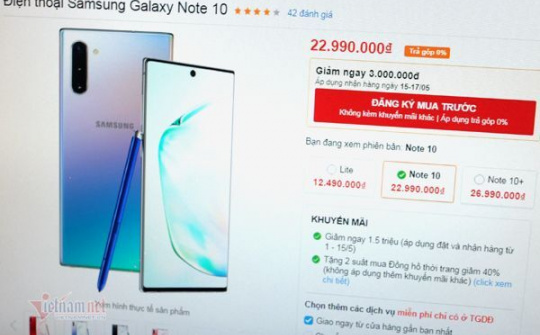 Giá Galaxy Note 10 đang điều chỉnh mạnh với mức giảm lên tới 3 triệu đồng
