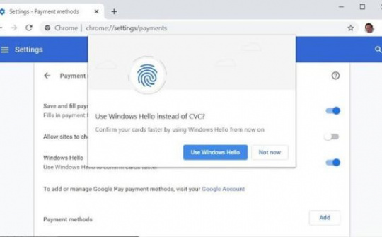 Windows Hello có thể dùng thanh toán trong Google Chrome