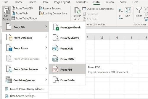 Excel thêm tính năng nhập dữ liệu từ tệp PDF