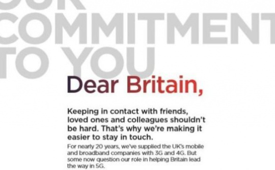 Huawei mua quảng cáo về 5G trên các báo Anh