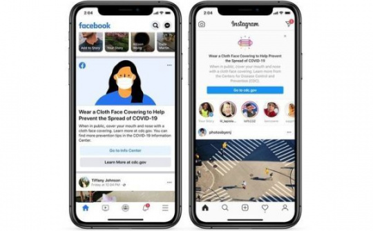 Facebook và Instagram nhắc nhở mọi người đeo khẩu trang qua biểu ngữ