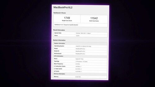 Điểm Geekbench của MacBook Pro M1 Max cho thấy hiệu suất ấn tượng