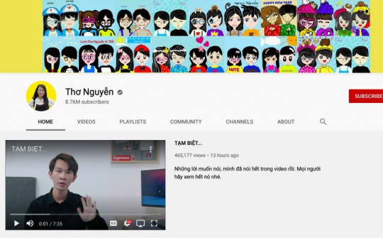 Kênh Youtube Thơ Nguyễn tắt kiếm tiền, ẩn toàn bộ video