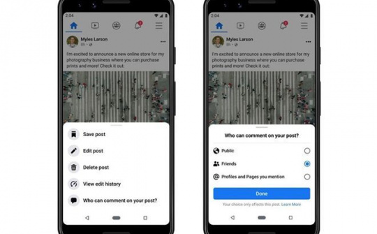 Facebook cho phép kiểm soát nhận xét bài đăng