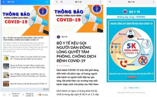 Bộ Y tế và nhiều địa phương liên tục gửi khuyến cáo phòng, chống dịch Covid-19 qua Zalo