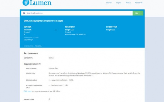 Microsoft muốn Google gỡ bỏ các liên kết Windows 11 ISO bị rò rỉ
