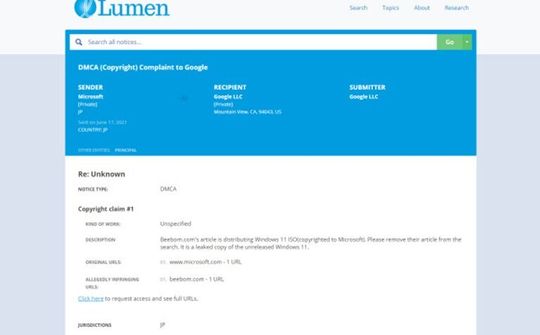 Microsoft muốn Google gỡ bỏ các liên kết Windows 11 ISO bị rò rỉ
