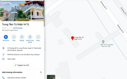 Đền thờ tổ nghiệp của Hoài Linh bị gọi là 'trung tâm từ thiện 14 tỷ' trên Google Maps