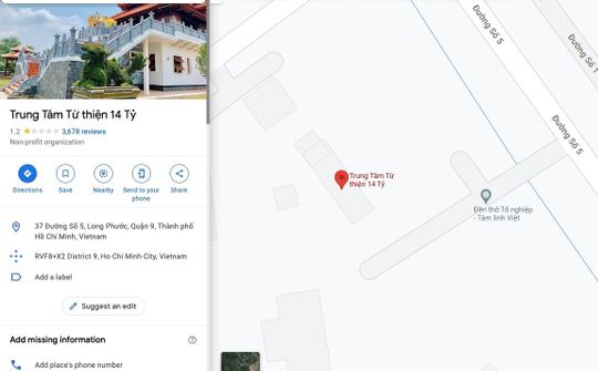 Đền thờ tổ nghiệp của Hoài Linh bị gọi là 'trung tâm từ thiện 14 tỷ' trên Google Maps