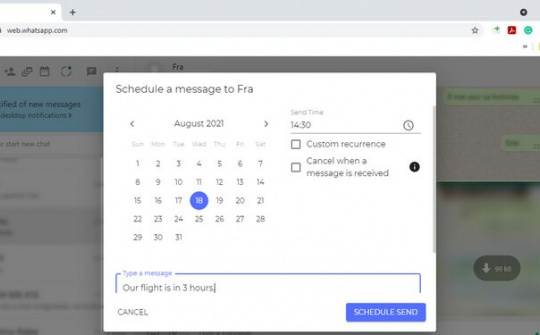 Cách lên lịch gửi tin nhắn trên WhatsApp Web