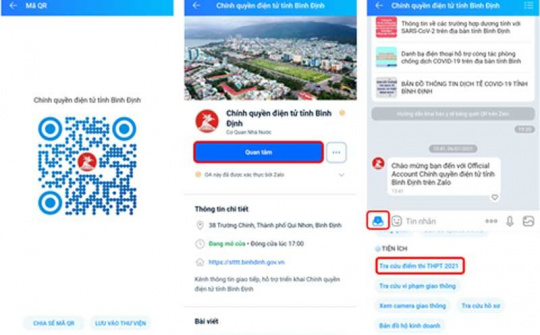Bình Định: Tra cứu điểm thi tốt nghiệp THPT trên Zalo