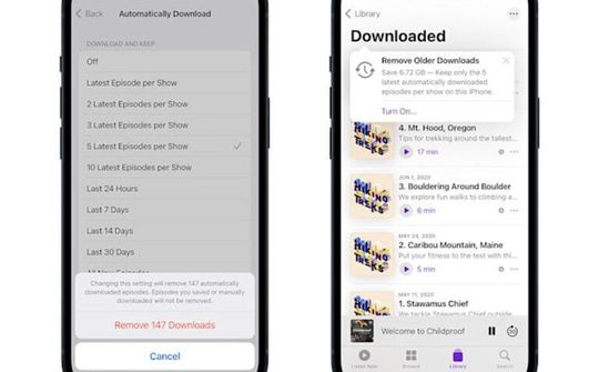 Apple Podcasts giúp tiết kiệm không gian lưu trữ