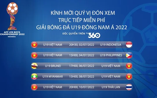 TV360 Viettel đồng sở hữu bản quyền phát sóng AFF U19 Championship 2022