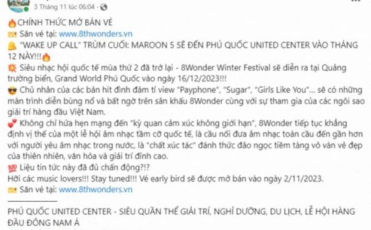 Cảnh báo website, fanpage mạo danh bán vé siêu nhạc hội Quốc tế